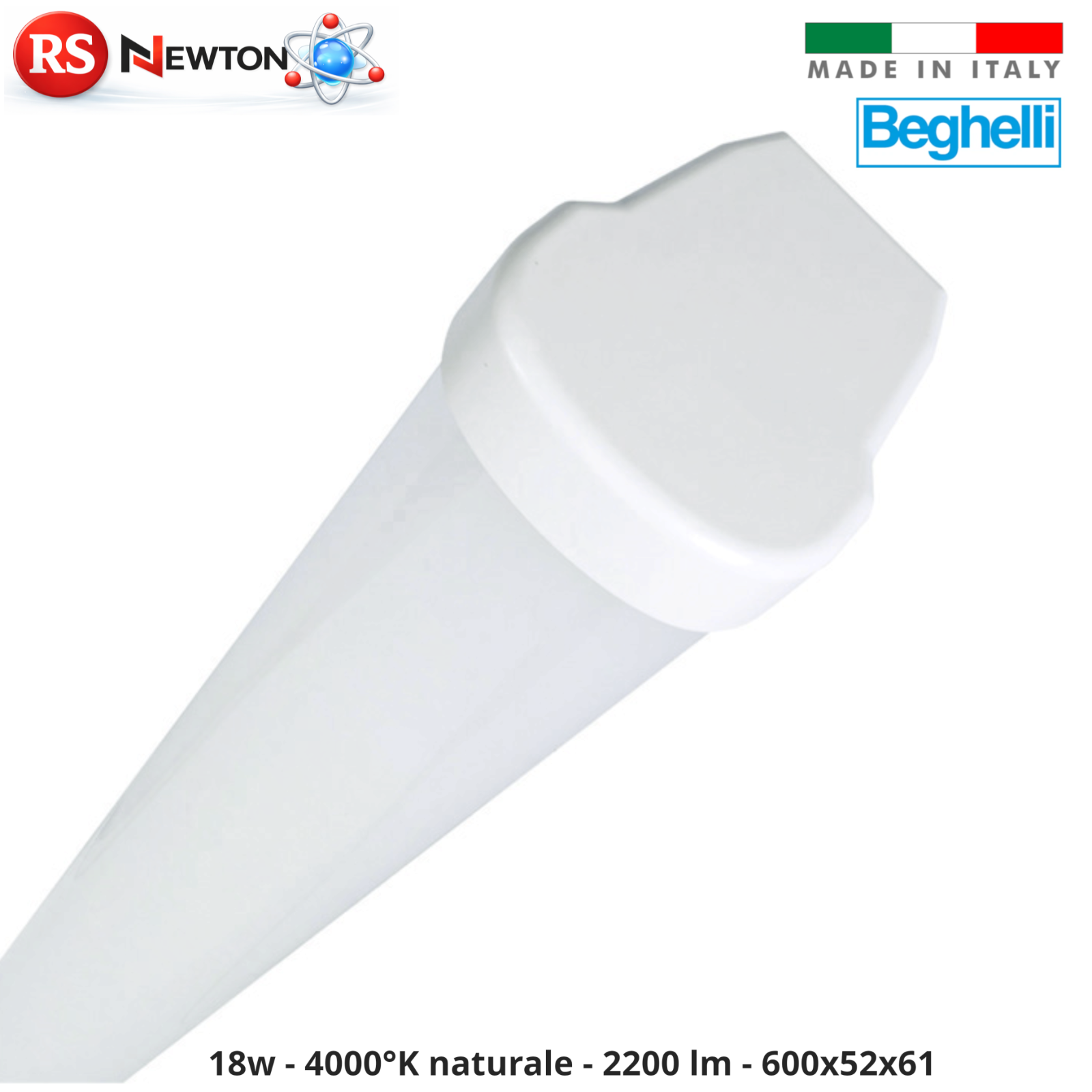 Plafoniera Stagna LED Soffitto BEGHELLI 18W Luce Naturale 4000K IP65 60cm G.F