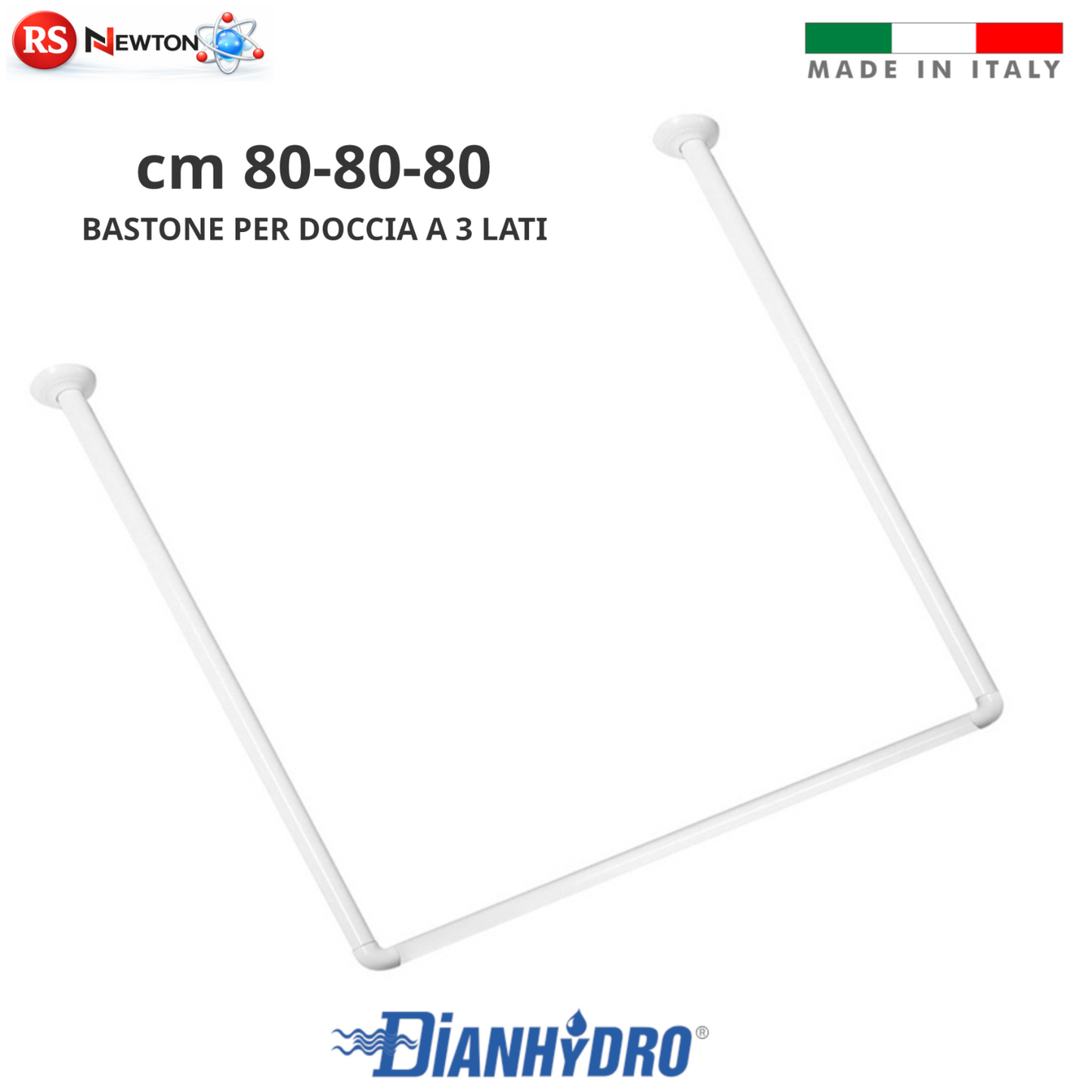 Bastone Tenda Doccia Angolare Ø 25 mm Asta in Alluminio 3 LATI 80-80-80cm D.X
