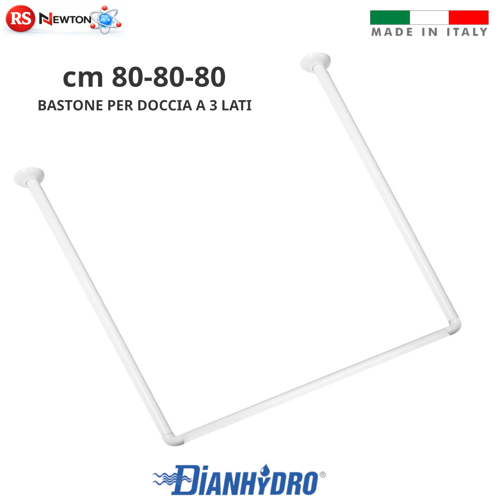 Bastone Tenda Doccia Angolare Ø 25 mm Asta in Alluminio 3 LATI 80-80-80cm D.X