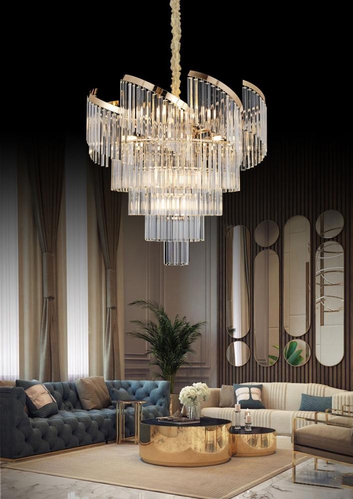 Lampadario Cristallo Oro 22xG9 80cm Lusso Moderno Sospensione Hotel Albergo V.L