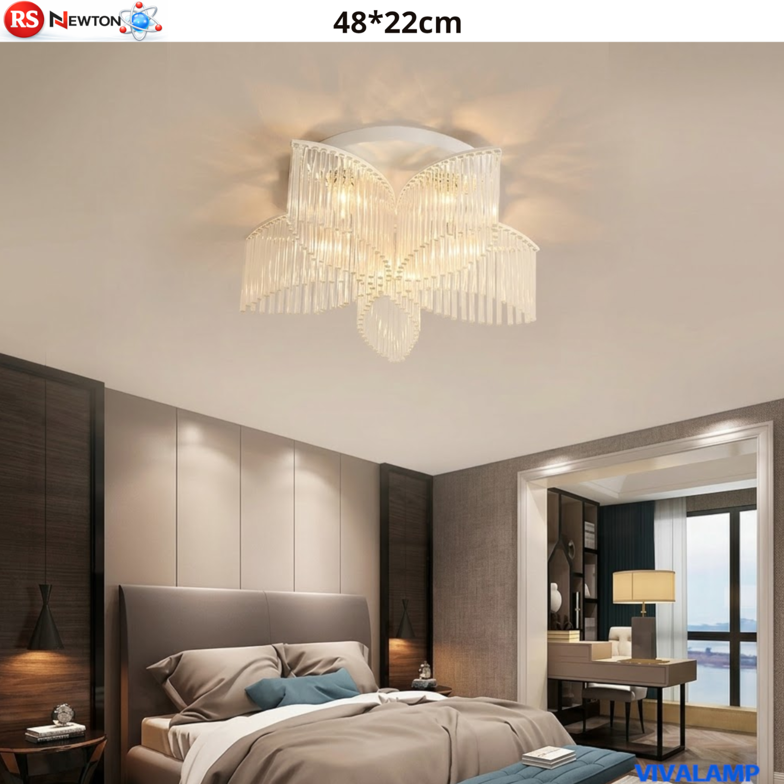 Plafoniera Soffitto Fiore Cristallo Bianco E14 5 Luci Bianca Elegante 48cm V.L