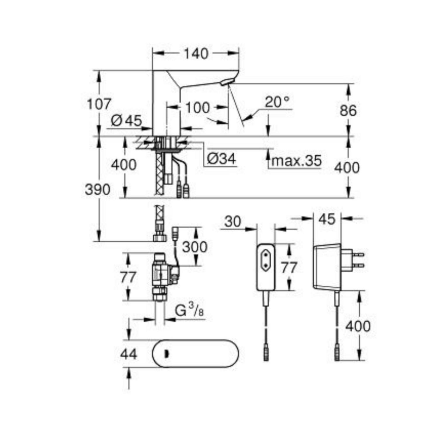 Rubinetto Elettrico a Infrarossi Automatico GROHE Per Lavabo Elettronico IR D.X