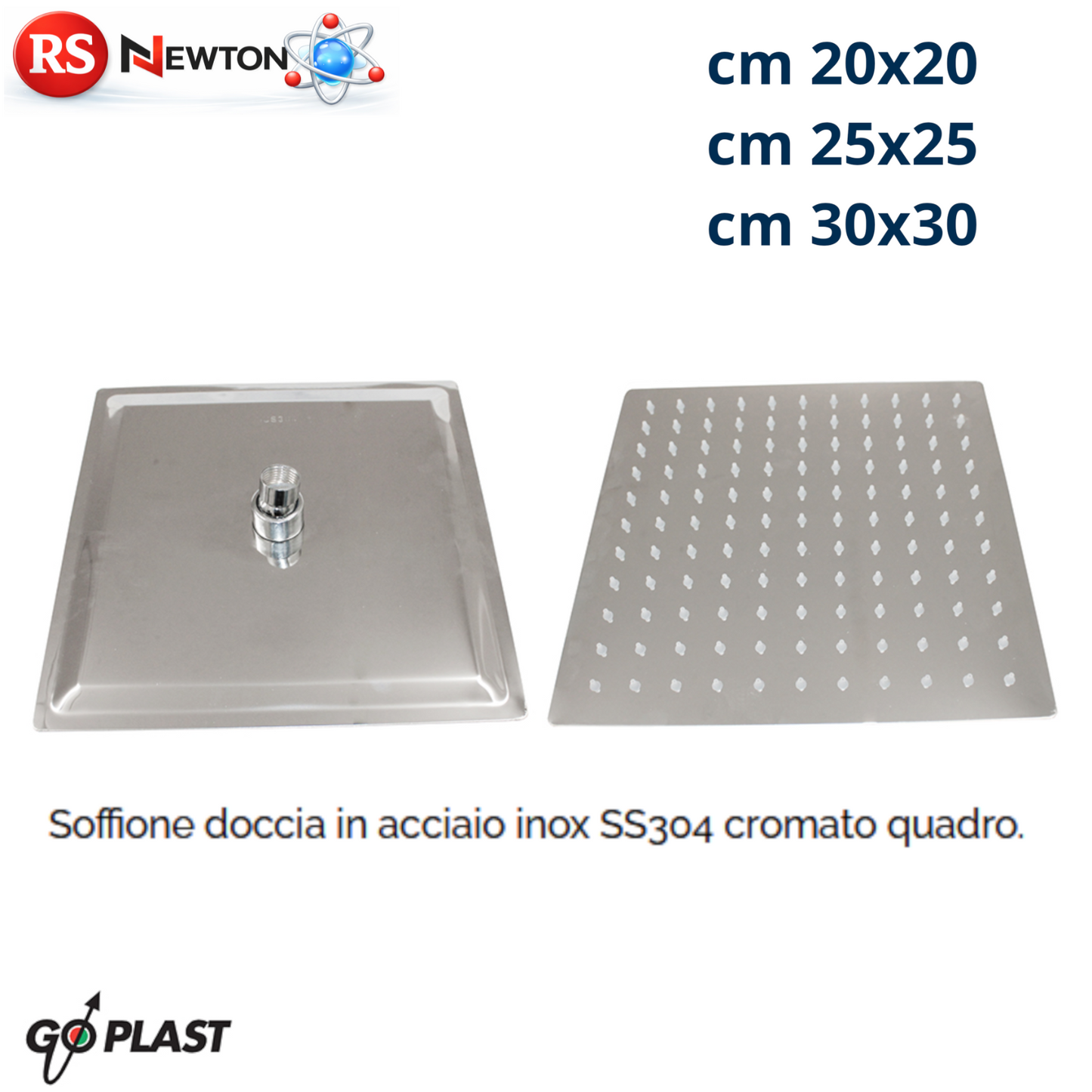 Soffione Doccia Acciaio Inox SS304 Quadro Cromato Effetto Pioggia Ultra Slim D.X