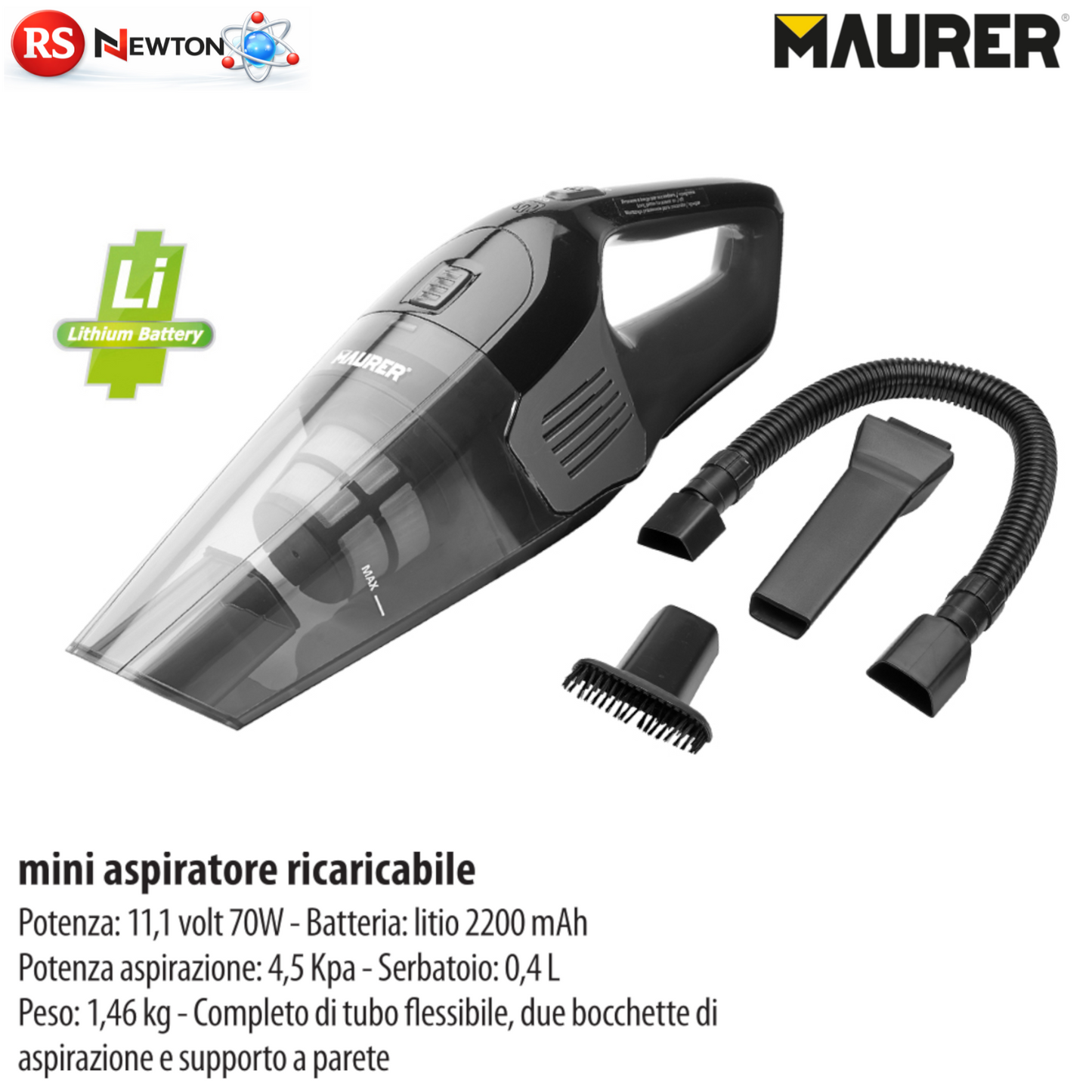 MINI ASPIRAPOLVERE Ricaricabile Portatile Auto Casa Ciclonico senza Fili 70W VBS