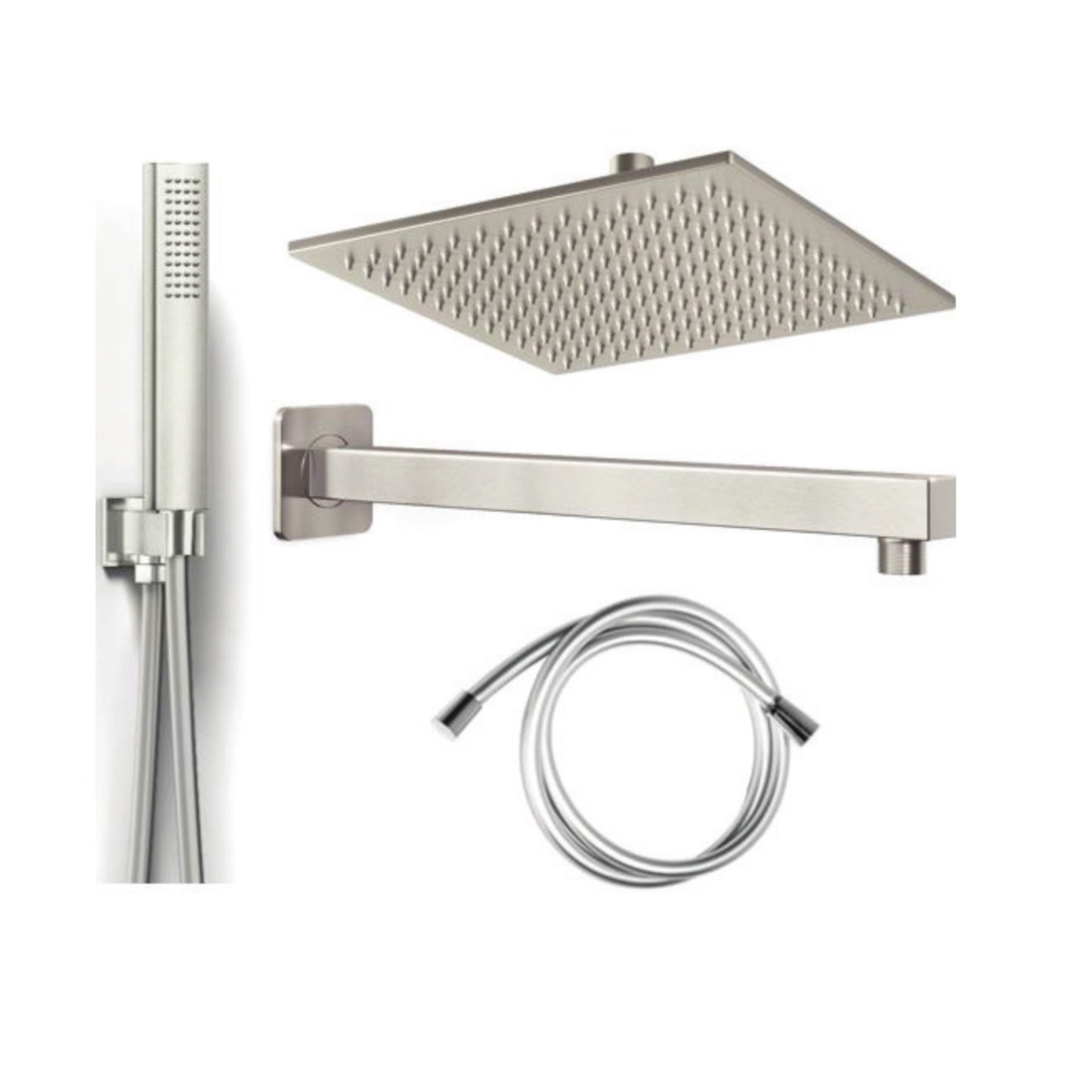 Set Doccia Completo Soffione Doccino Quadrato INOX 304 Nero Cromo Satinato D.X