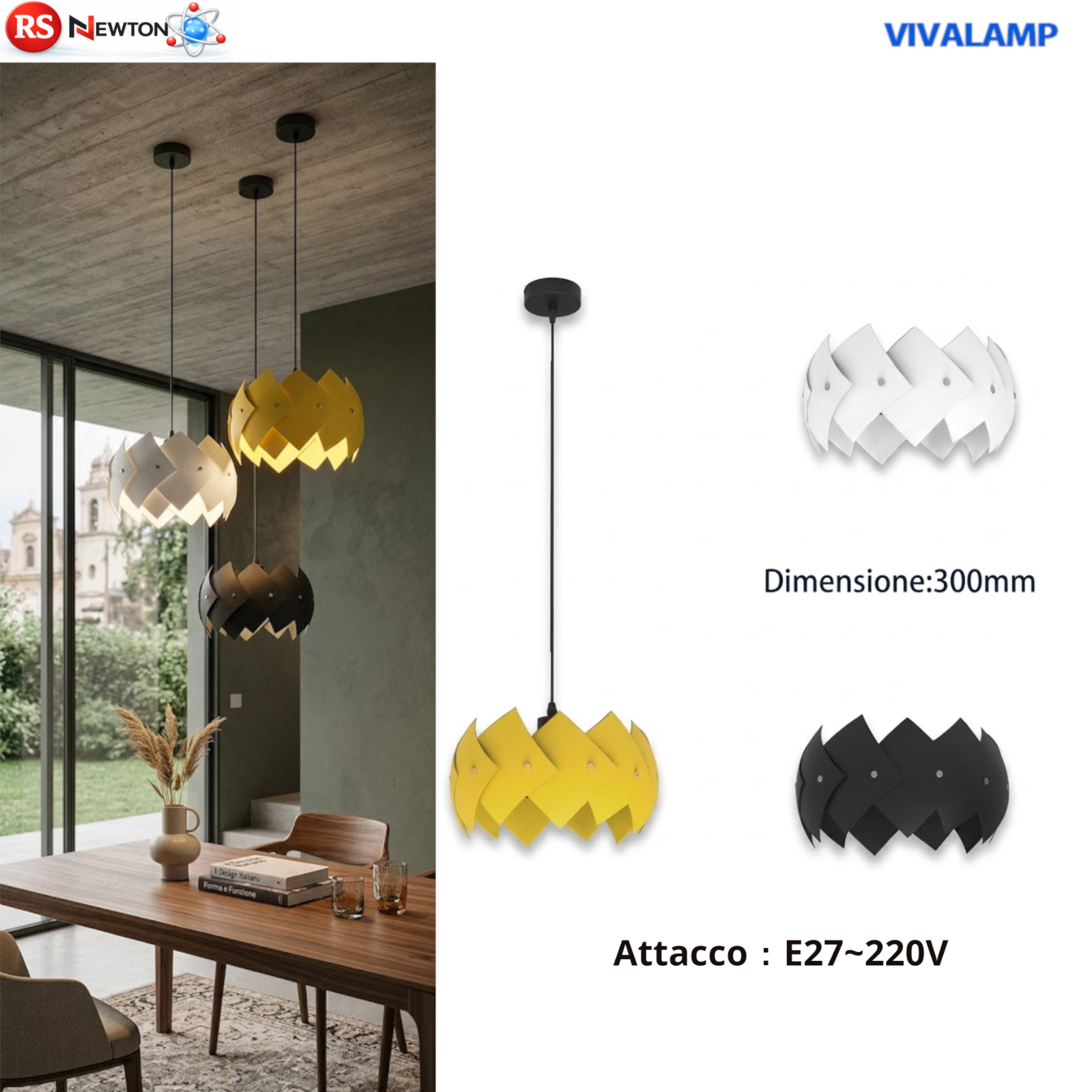 Lampadario Sospeso Attacco E27 Moderno Soffitto 30cm Soggiorno Camera Cucina V.L