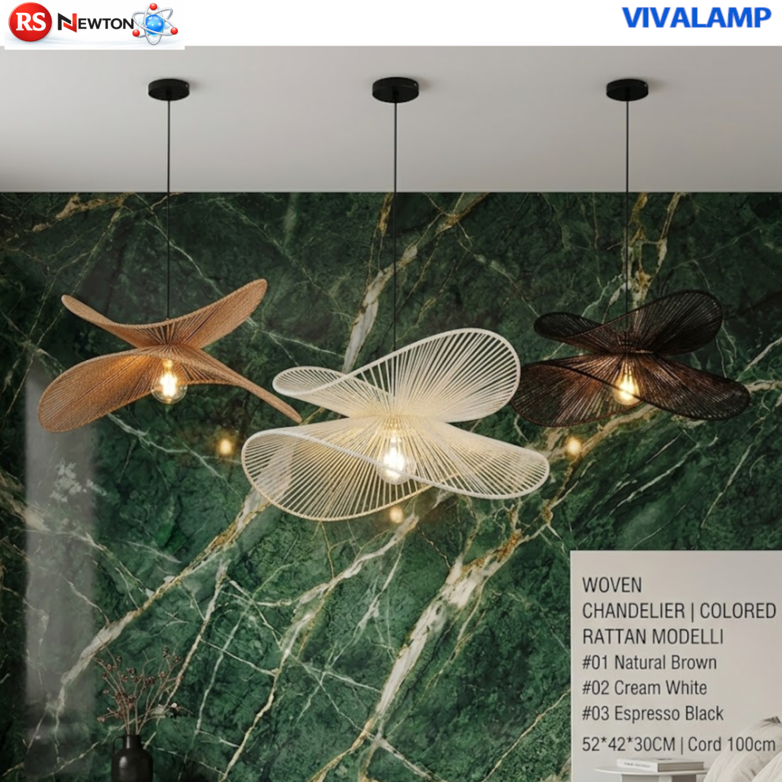 Lampadario Rattan E27 Sospensione Vintage Moderno Cavo Regolabile 52cm V.L