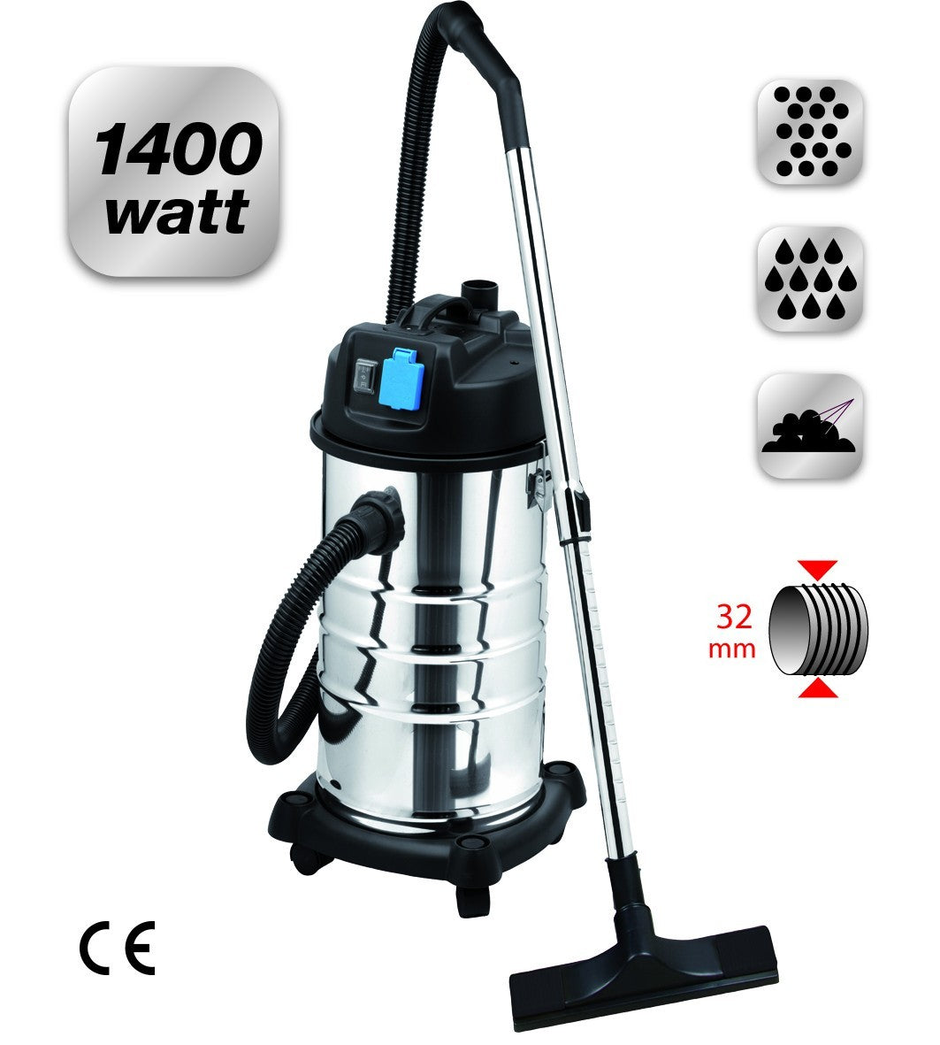 Bidone Aspiratutto Acciaio Inox 30L IDROASPIRATORE Per Liquidi Solidi 1400W VBS