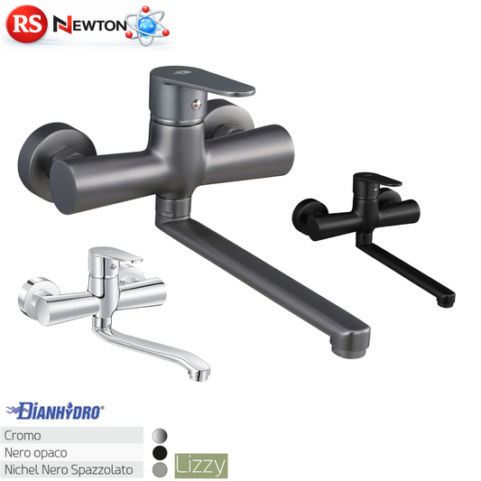 Rubinetto a Muro Miscelatore Lavello Cucina Moderno Cromato Nero Nichel D.X