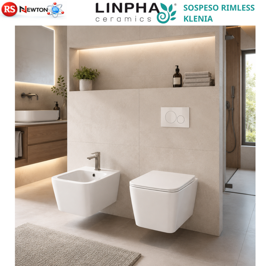 Sanitari Sospesi Rimless Bagno KLENIA Vaso WC Bidet Copri Water Soft Moderno D.X