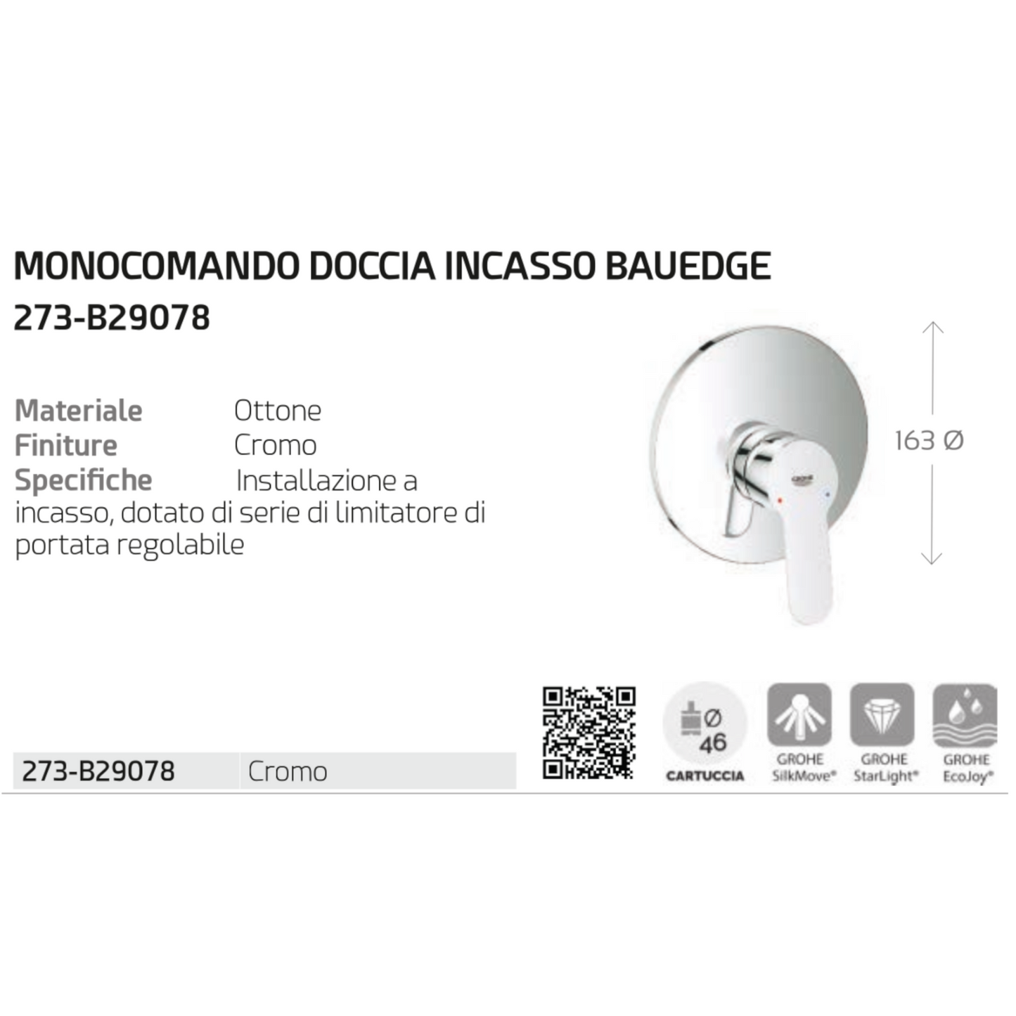 Rubinetto Miscelatore Bagno Lavabo Bidet Vasca Doccia Ottone GROHE BAUEDGE D.X