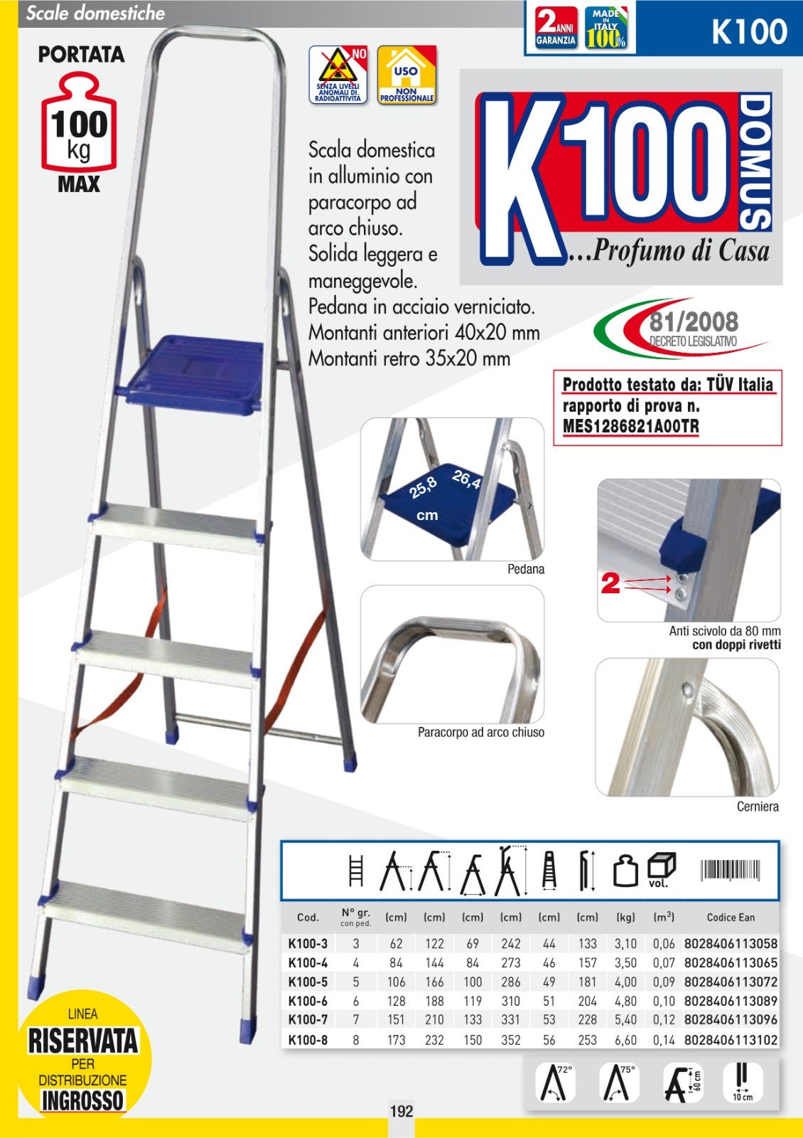 Scala Alluminio FACAL 3 4 5 6 7 8 Gr Made Italy Antiscivolo 100Kg Domestica VBS