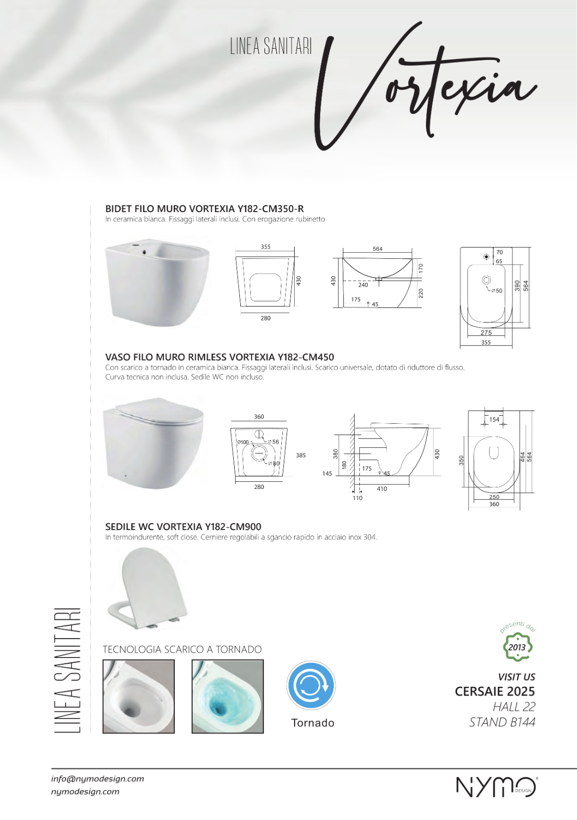 Sanitari Bagno Filo Muro NYMO Vaso WC Bidet Sedile Soft Close Bianco Moderno D.X