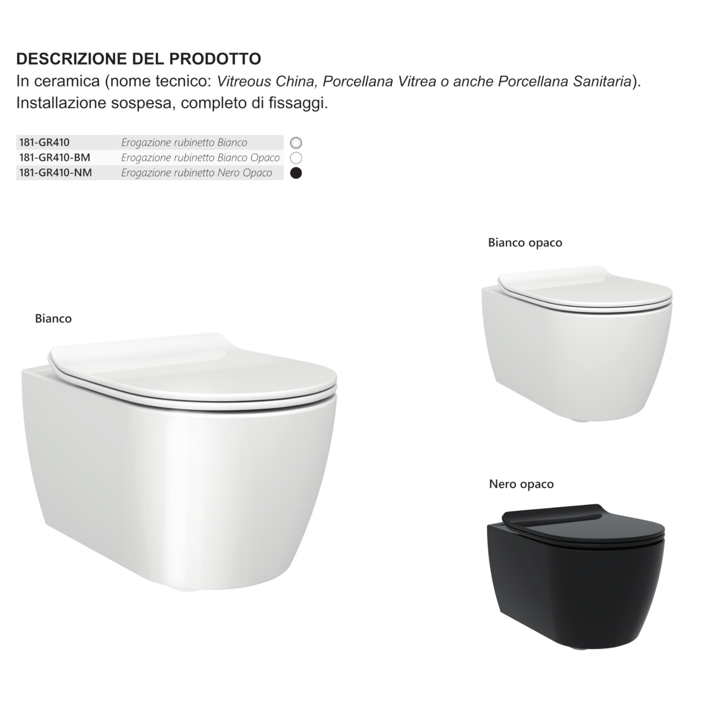 Sanitari Sospesi Bagno LINPHA Rimless WC Bidet Sedile Soft Close Bianco Nero D.X