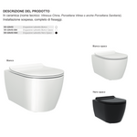 Sanitari Sospesi Bagno LINPHA Rimless WC Bidet Sedile Soft Close Bianco Nero D.X