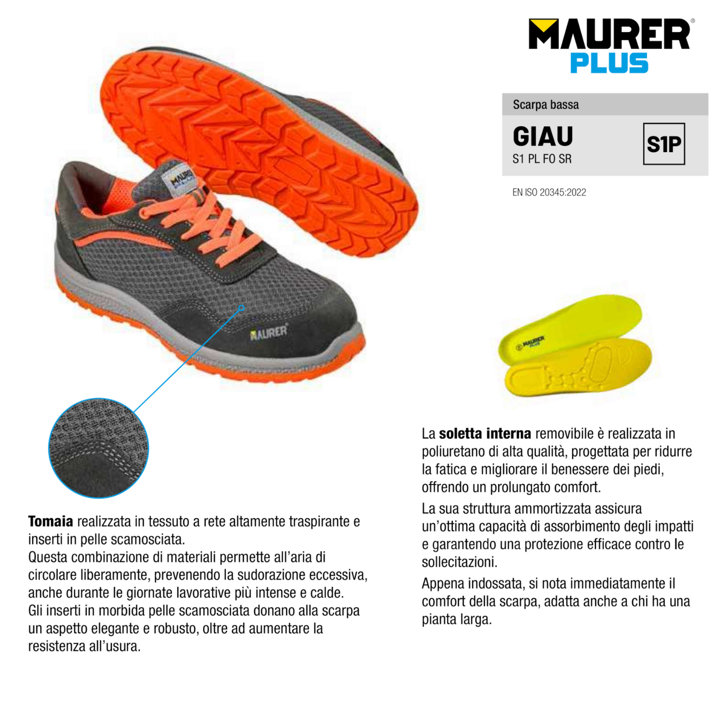 Scarpe Antinfortunistiche Maurer GIAU S1P Basse Pelle Scamosciata Scarpa VBS
