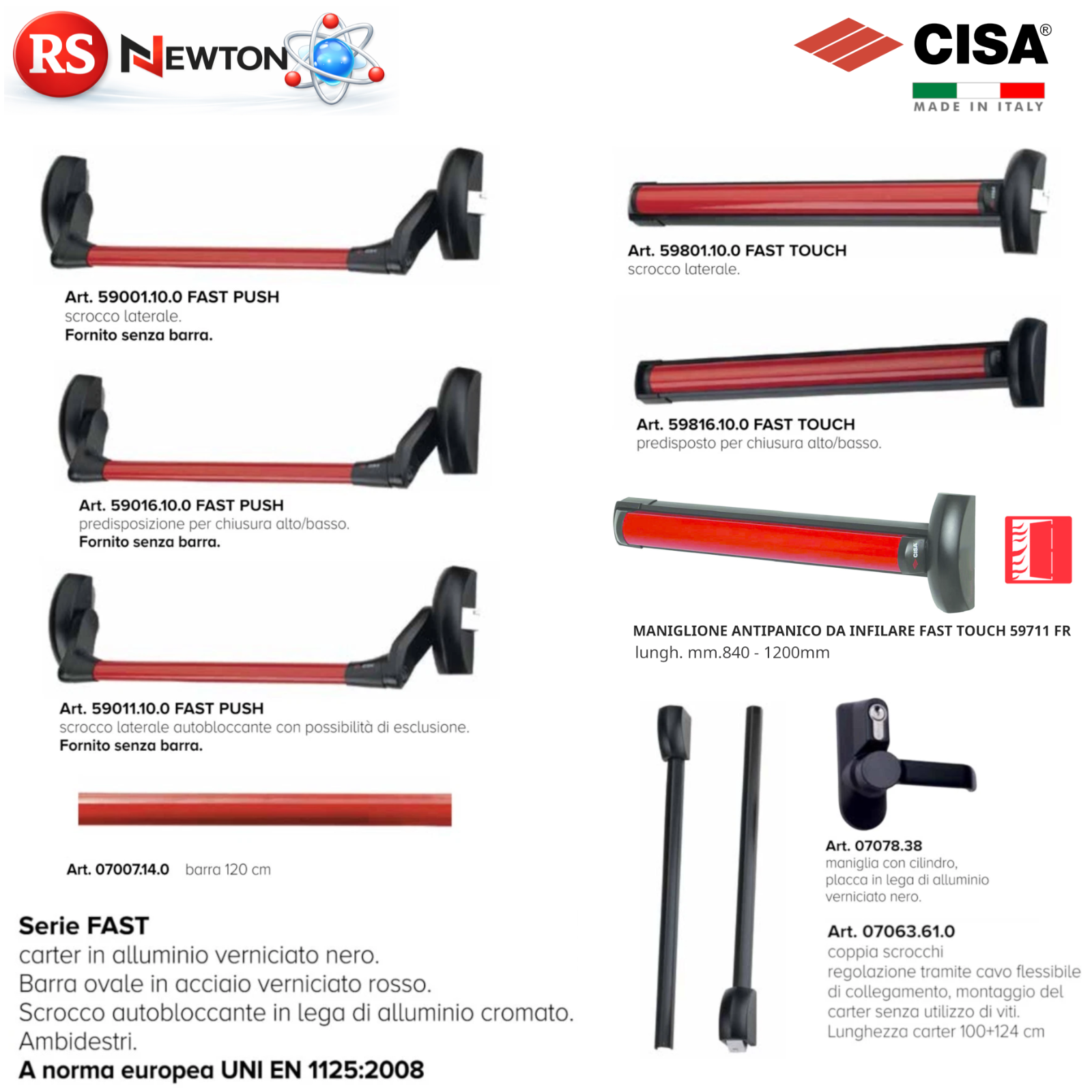Maniglione Antipanico CISA Barra Rossa FAST Push Touch Porte Sicurezza 120cm G.F