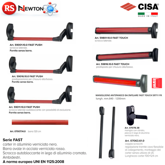 Maniglione Antipanico CISA Barra Rossa FAST Push Touch Porte Sicurezza 120cm G.F