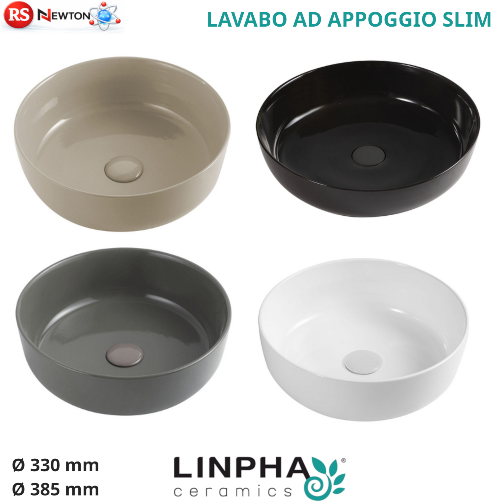 Lavabo da Appoggio Slim Bagno Ø33 38,5 Linpha Ceramica Design Moderno Tondo D.X