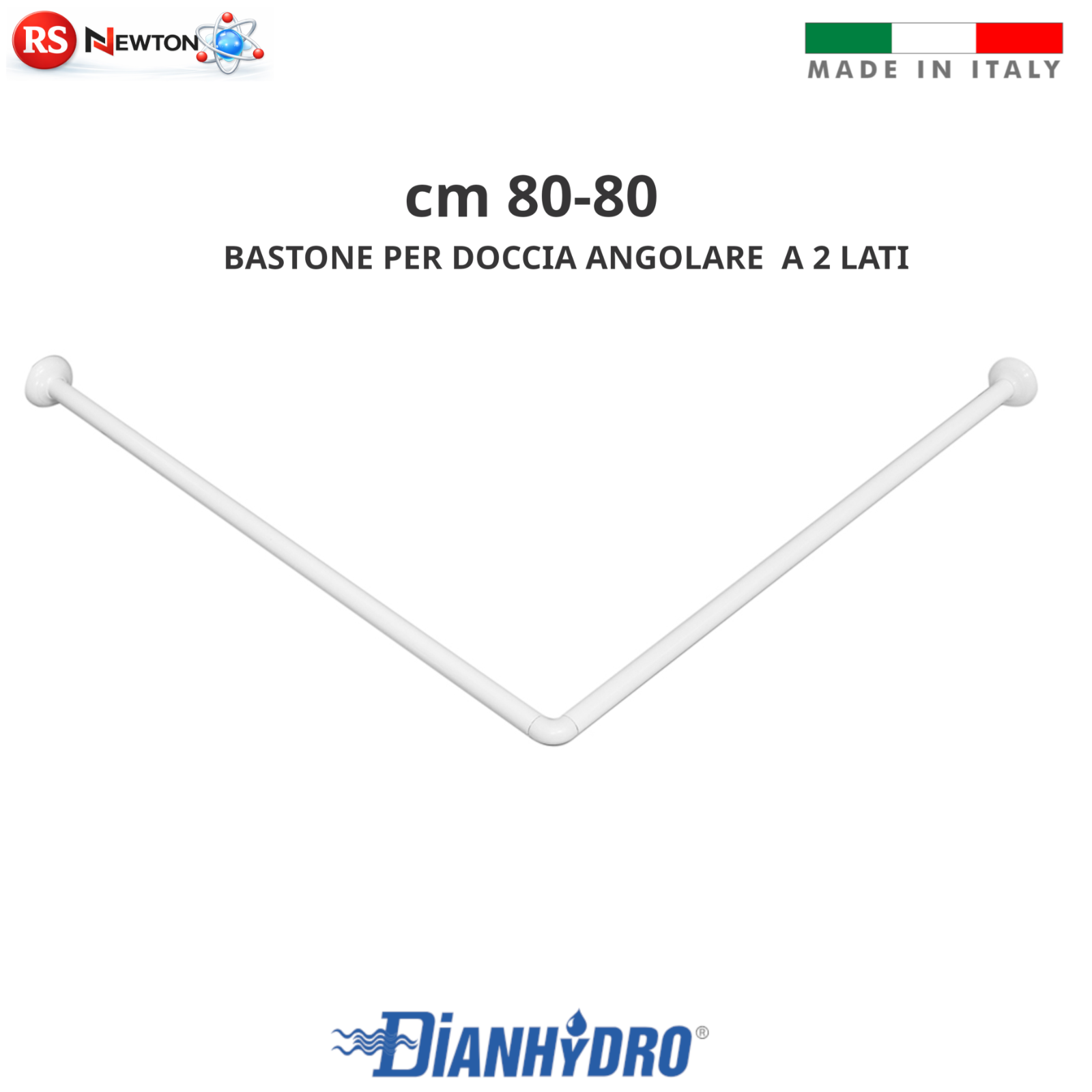 Bastone Tenda Doccia Angolare Ø 25 mm Asta in Alluminio 2 LATI 80-80cm D.X