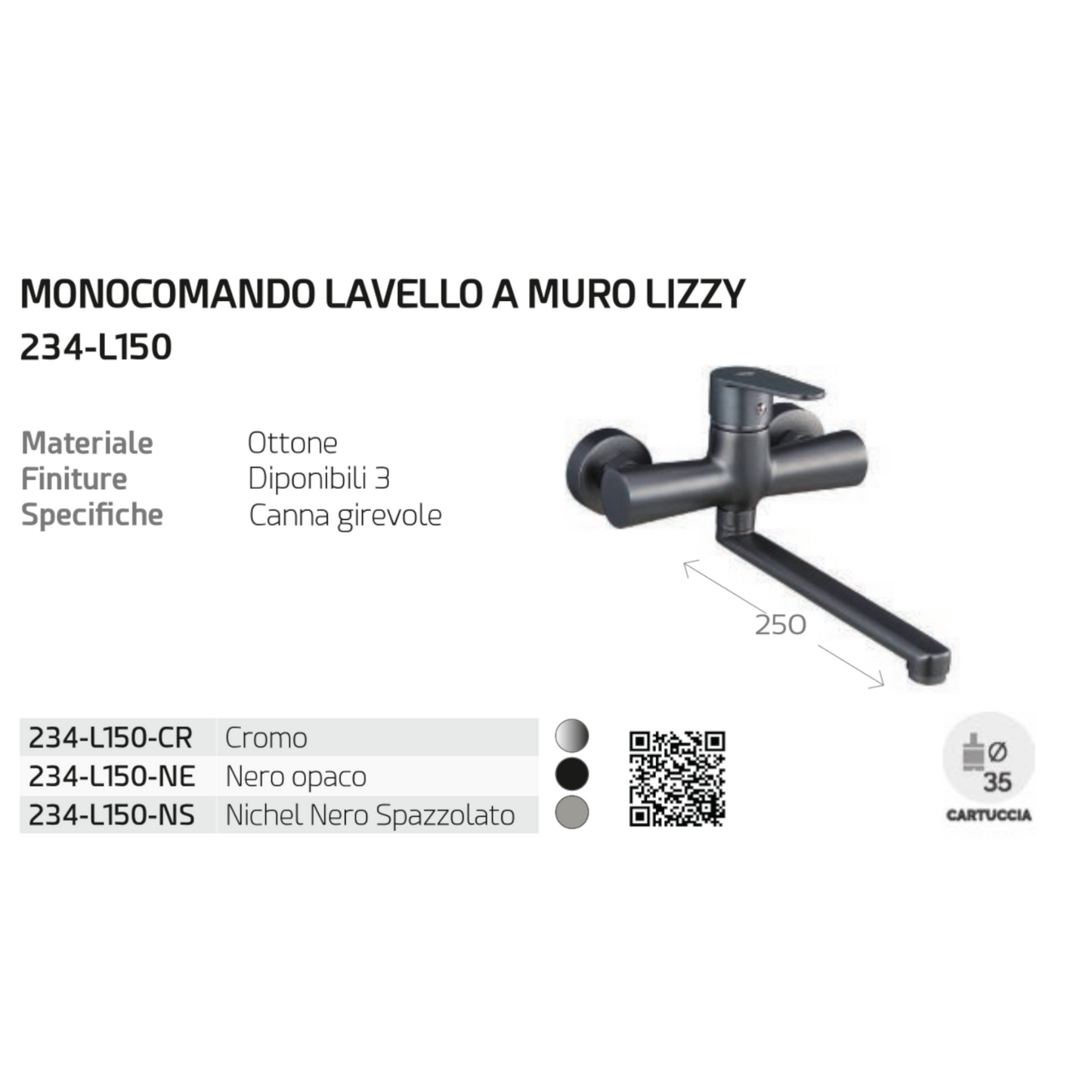 Rubinetto a Muro Miscelatore Lavello Cucina Moderno Cromato Nero Nichel D.X