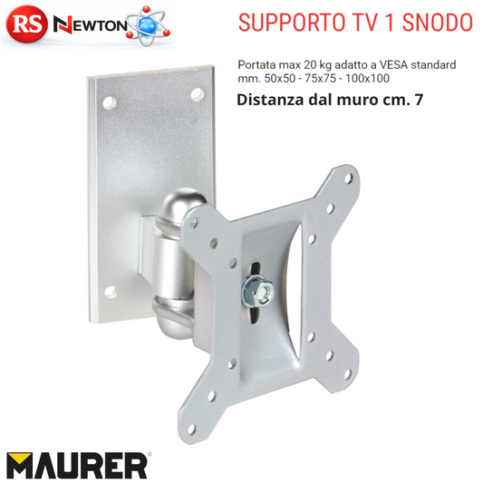 Supporto TV Staffa Muro 1 Snodo VESA 100x100 Universale 20kg Salvaspazio VBS
