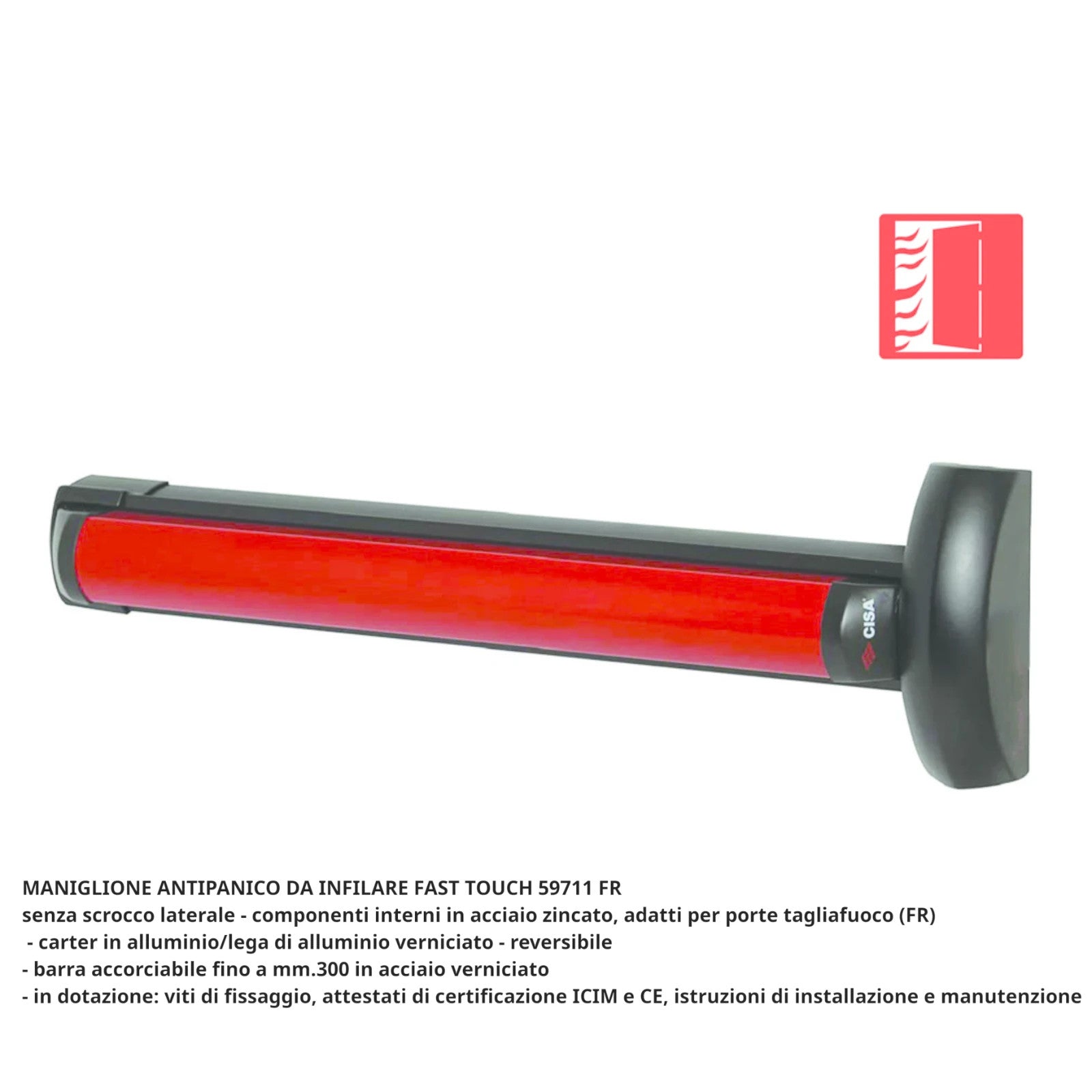 Maniglione Antipanico CISA Barra Rossa FAST Push Touch Porte Sicurezza 120cm G.F