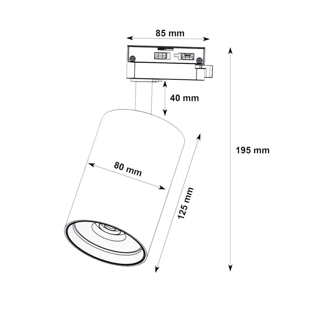 Faretto LED Binario Trifase 30W 2350lm CCT 3000K 4200K 6400K Nero Bianco V.L