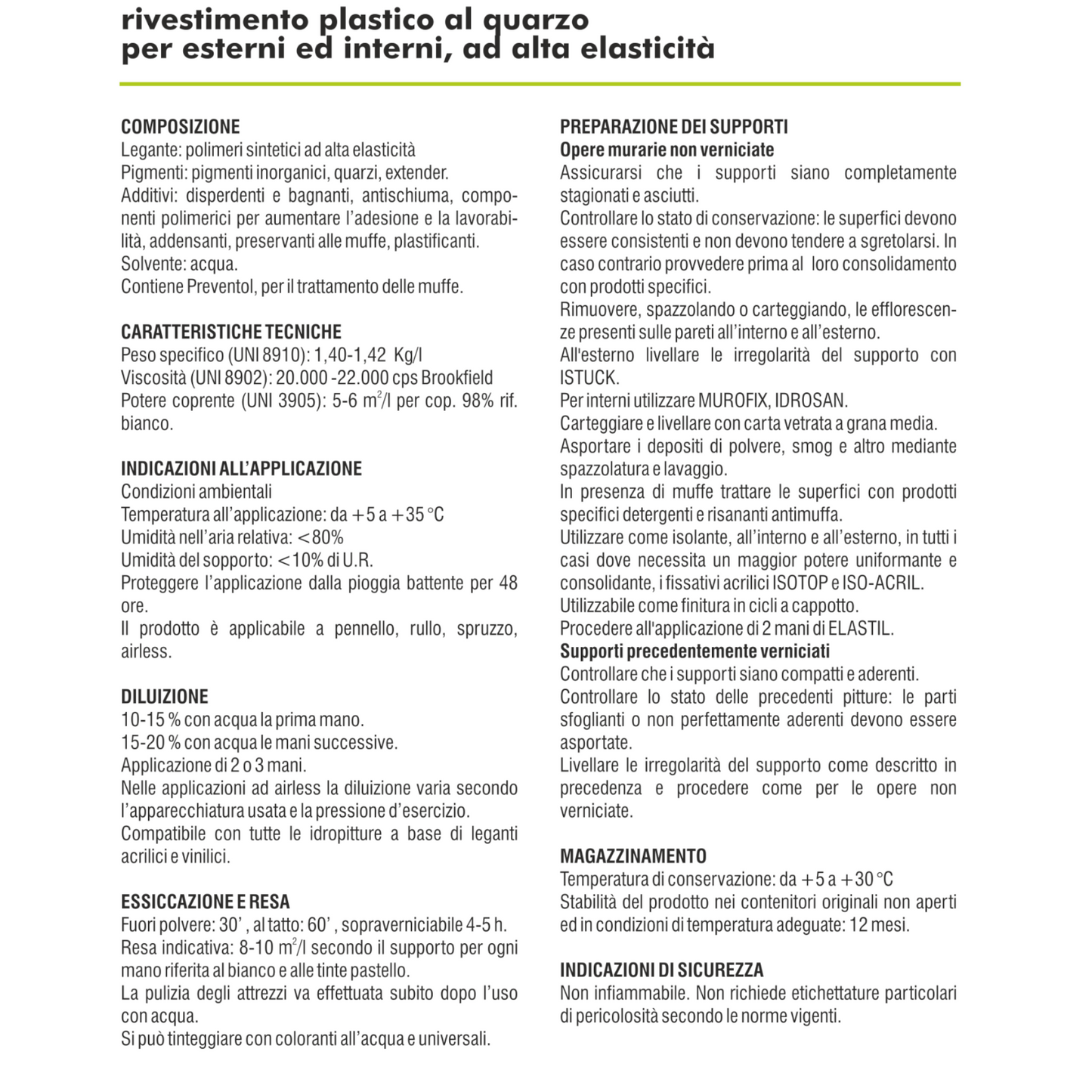 Rivestimento Elastomerico Quarzo Bianco ELASTIL Pittura Anticrepe Facciate I.D
