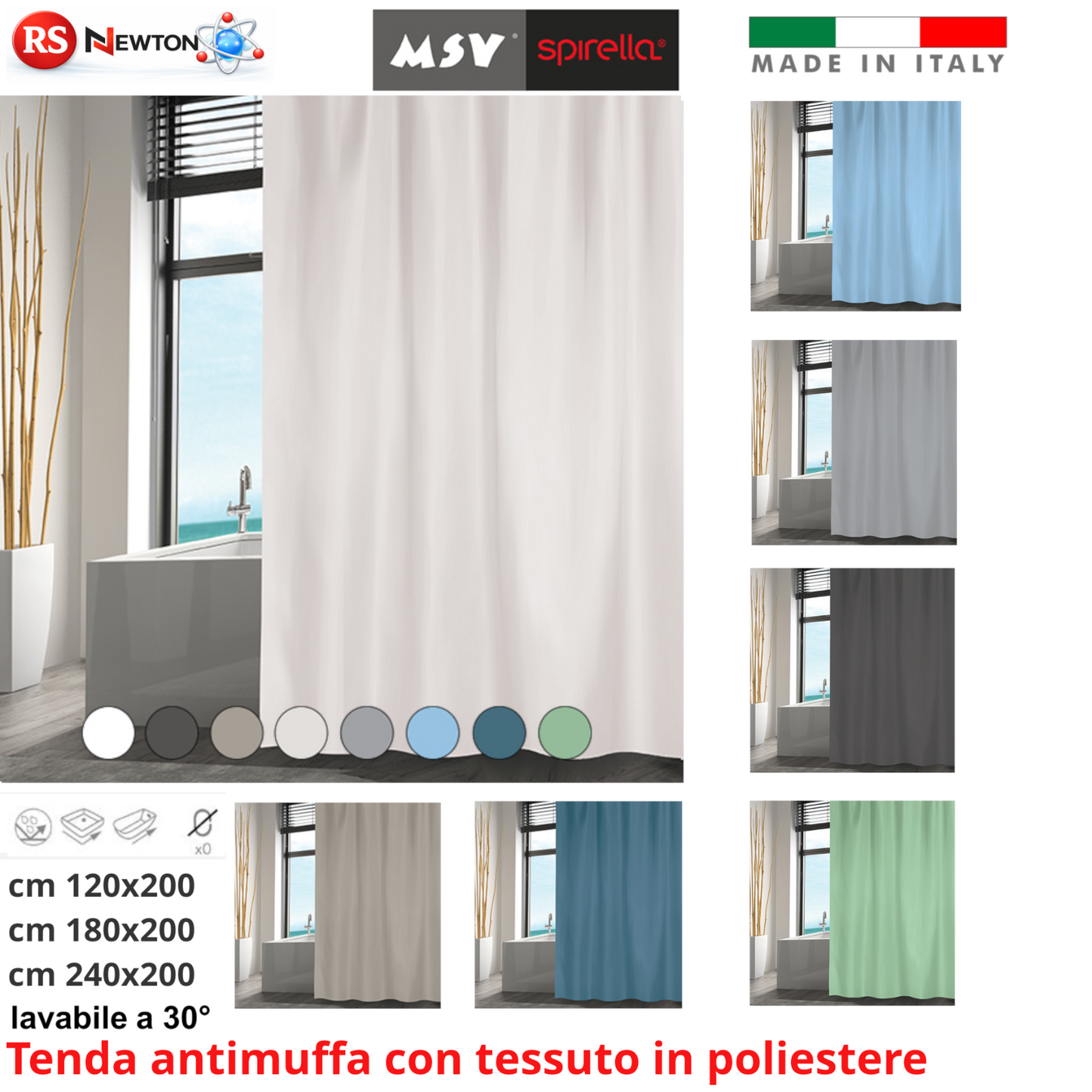 Tenda Doccia in Poliestere Tende Vasca Da Bagno Antimuffa Impermeabile D.X