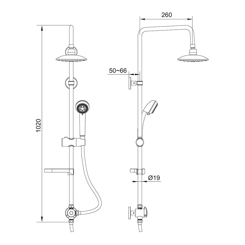Colonna Doccia KIT COMPLETO Asta Saliscendi Cromata Soffione Doccetta Vasca D.X
