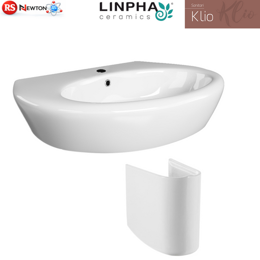 Lavabo Bagno 68cm e Semi Colonna LINPHA Lavandino Ceramica Monoforo Bianco D.X