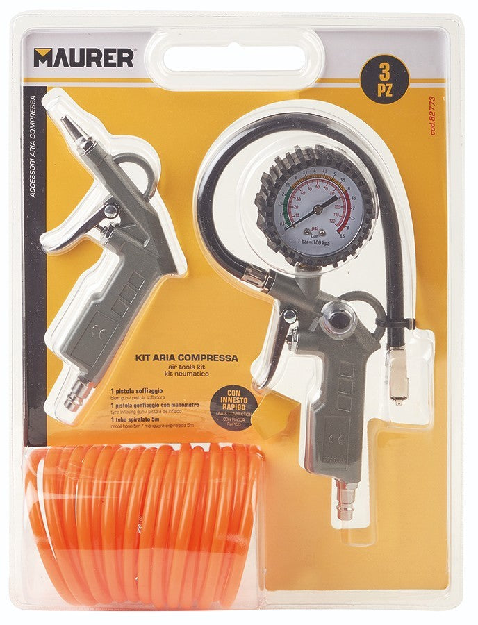 Kit Set Accessori per Compressore Aria Compressa 3pz Tubo Pistola Gonfiaggio VBS