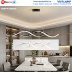 Lampadario LED Moderno Bianco Nero 54W Dimmerabile Telecomando 3 Luci 100cm V.L