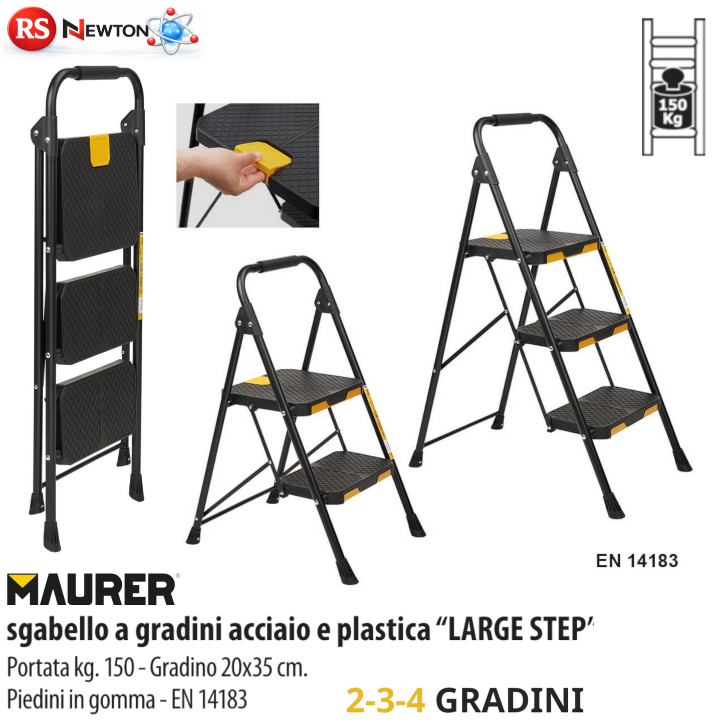 Sgabello A Gradini Acciaio 2 3 4 Gr 150Kg Scala Antiscivolo Pieghevole VBS
