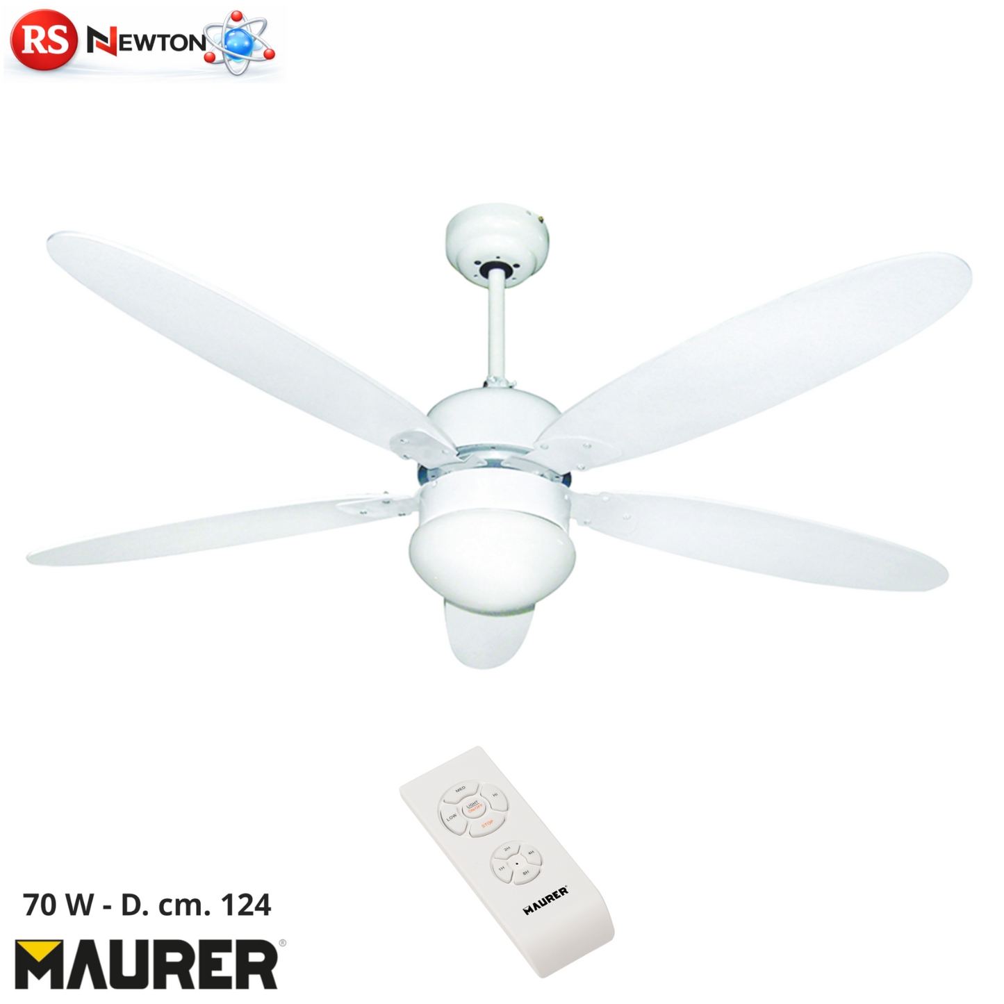 VENTILATORE A SOFFITTO 124CM 70W CON LUCE LED TELECOMANDO TIMER 4 PALE VBS