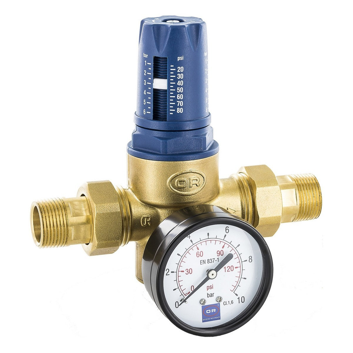 Riduttore Di Pressione Acqua a Membrana PN25 Ottone Con Manometro 1/2 3/4 1" D.X