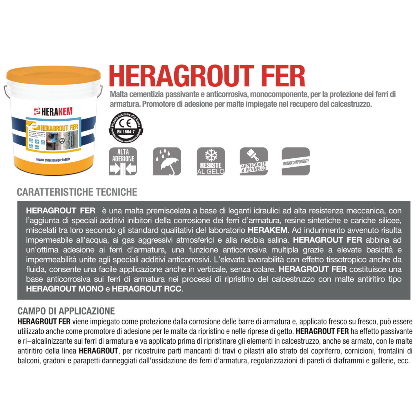 Malta Anticorrosiva Ferri Armatura Ripristino Antiruggine Passivante 5KG HERAKEM