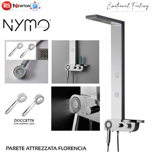Colonna Pannello Doccia NYMO Acciaio Inox Lucidato Finitura Specchio 8K 4Vie D.X