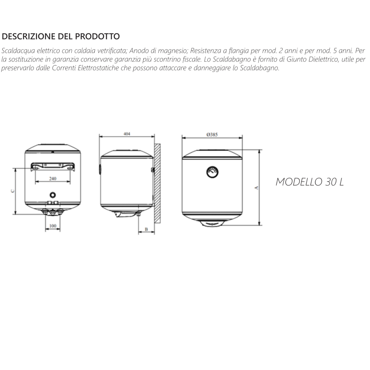 Scaldabagno Elettrico ATON 30 Litri Verticale Boiler Acqua Calda Casa Bagno D.X