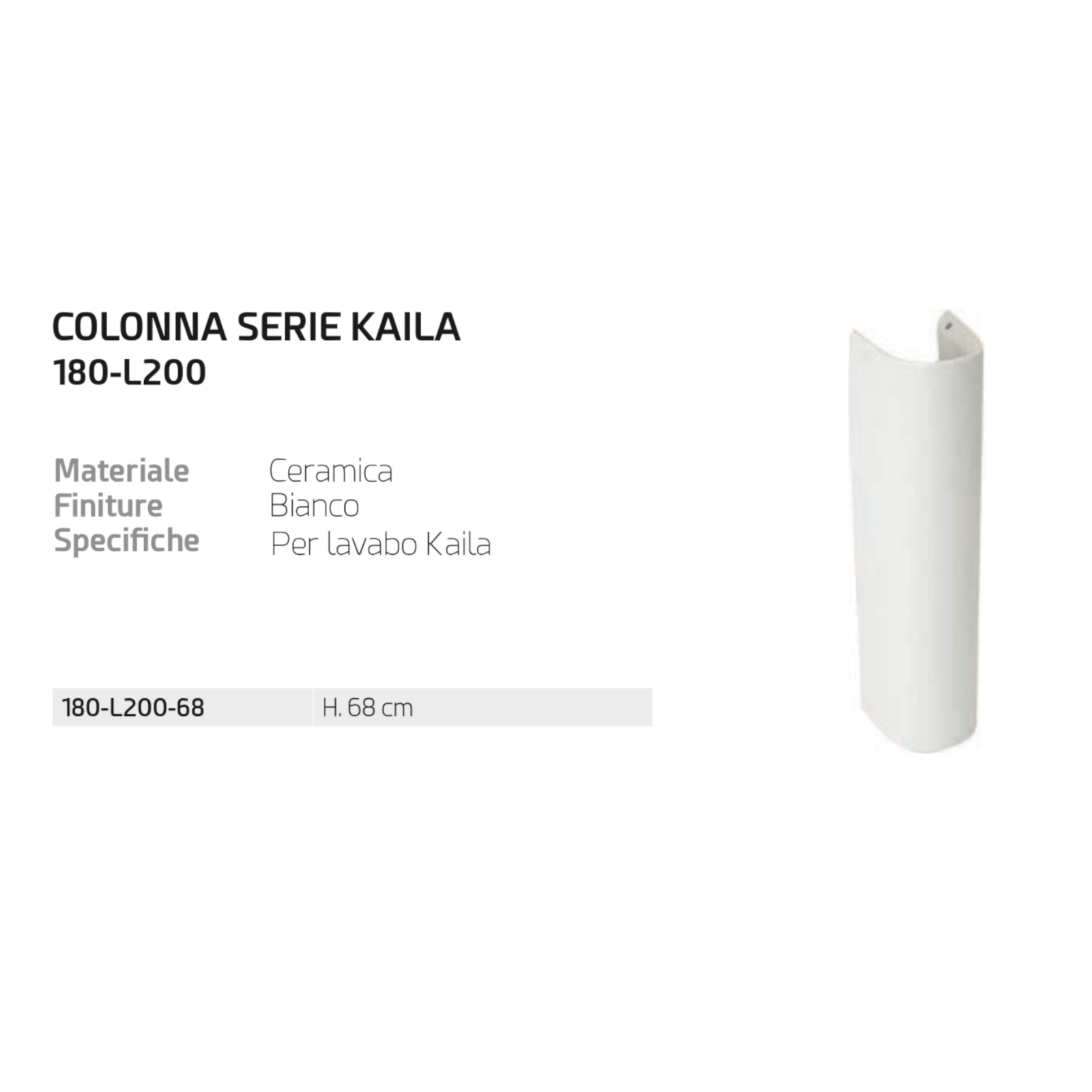 Colonna Lavabo LINPHA Kaila Ceramica Bianca H68 Supporto Lavandino Elegante D.X