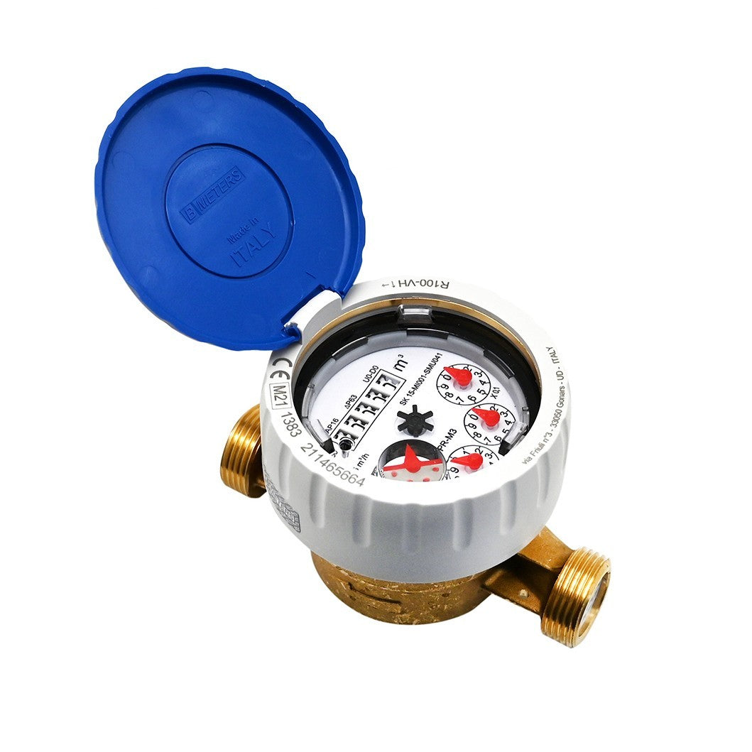 Contatore Acqua Ottone NEW DIAN 1/2 3/4” Quadrante Bagnato Completo Raccordi D.X
