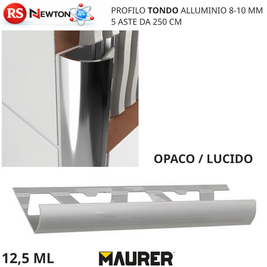 Profilo Alluminio TONDO 8-10mm Per Piastrelle Barra Paraspigolo Angolo 12,5m VBS