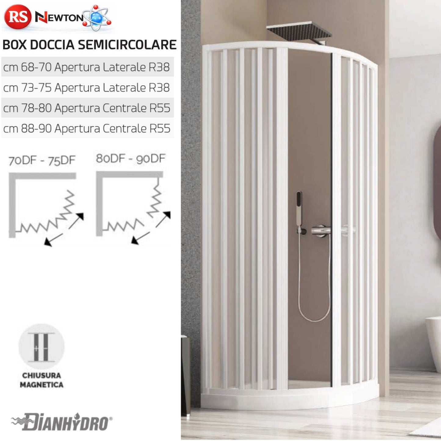 Cabina Box Doccia CIRCOLARE Pvc Apertura Soffietto Laterale R38 Centrale R55 D.X