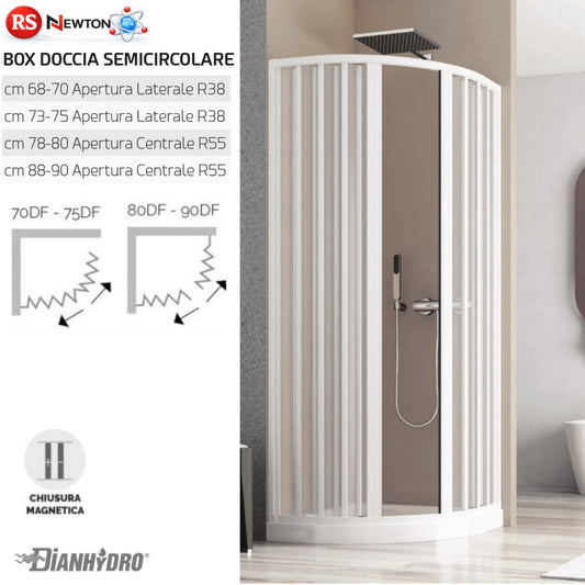 Cabina Box Doccia CIRCOLARE Pvc Apertura Soffietto Laterale R38 Centrale R55 D.X