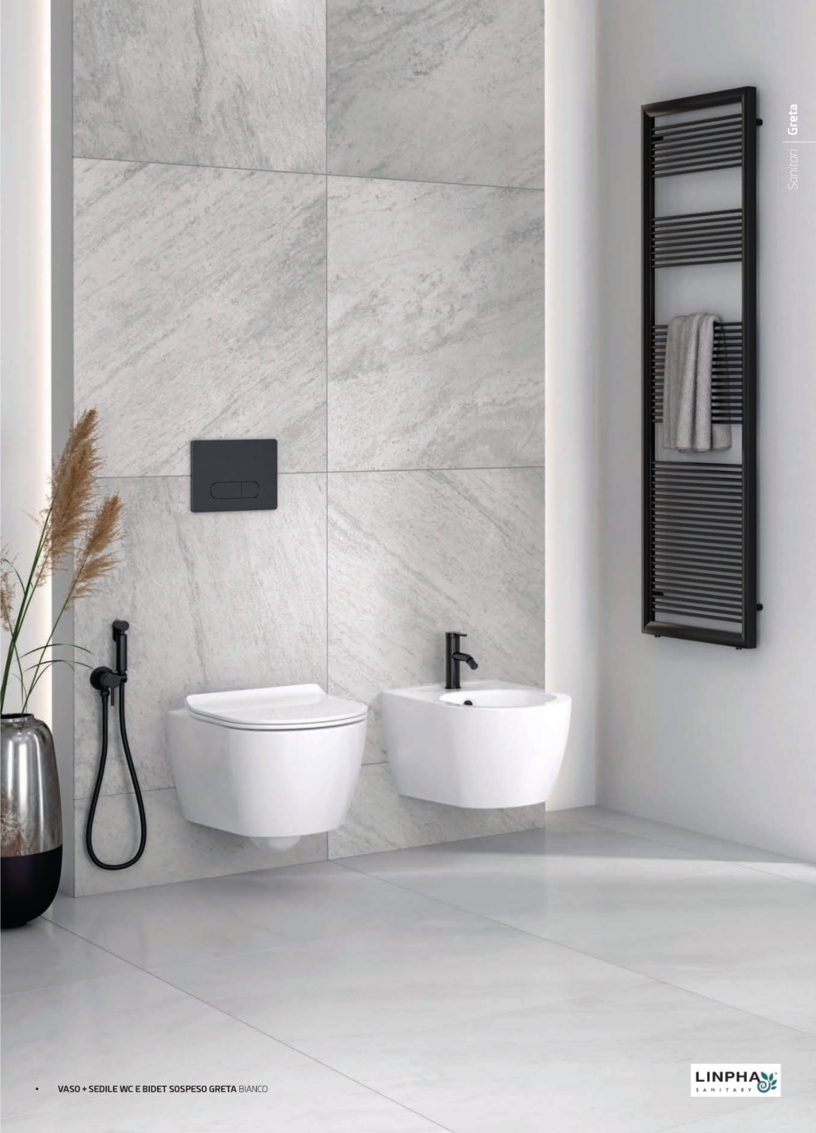 Sanitari Sospesi Bagno LINPHA Rimless WC Bidet Sedile Soft Close Bianco Nero D.X