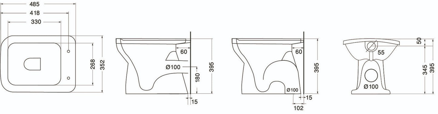 Sanitari Bagno LINPHA Bidet Vaso WC Scarico Terra Muro Pavimento Copriwater D.X