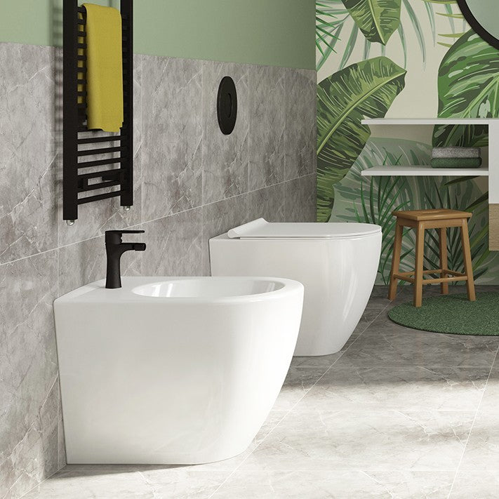 Sanitari Bagno Filo Muro LINPHA Vaso WC Bidet Sedile Soft Close Bianco Nero D.X