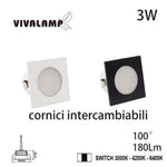 Faretto LED Incasso 3W Quadrato Faretti Bianco Nero CCT Selezionabile 220V V.L