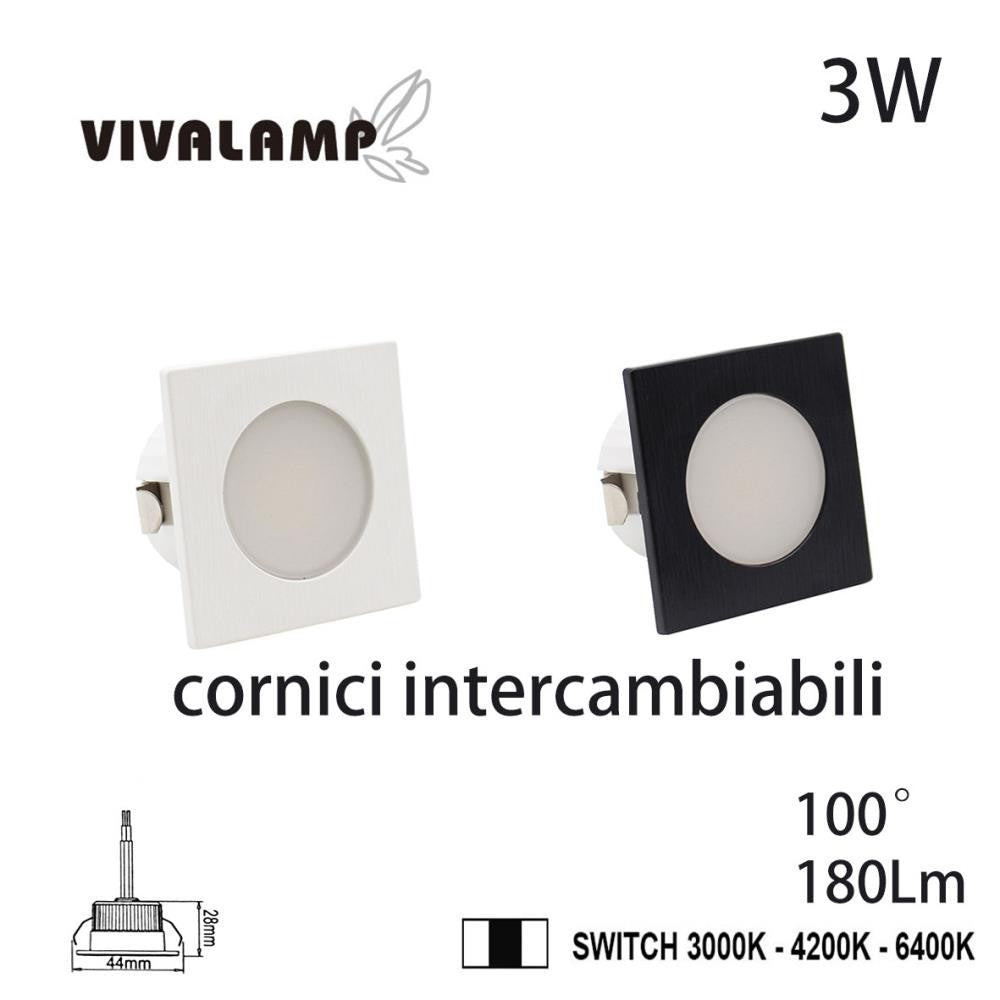 Faretto LED Incasso 3W Quadrato Faretti Bianco Nero CCT Selezionabile 220V V.L